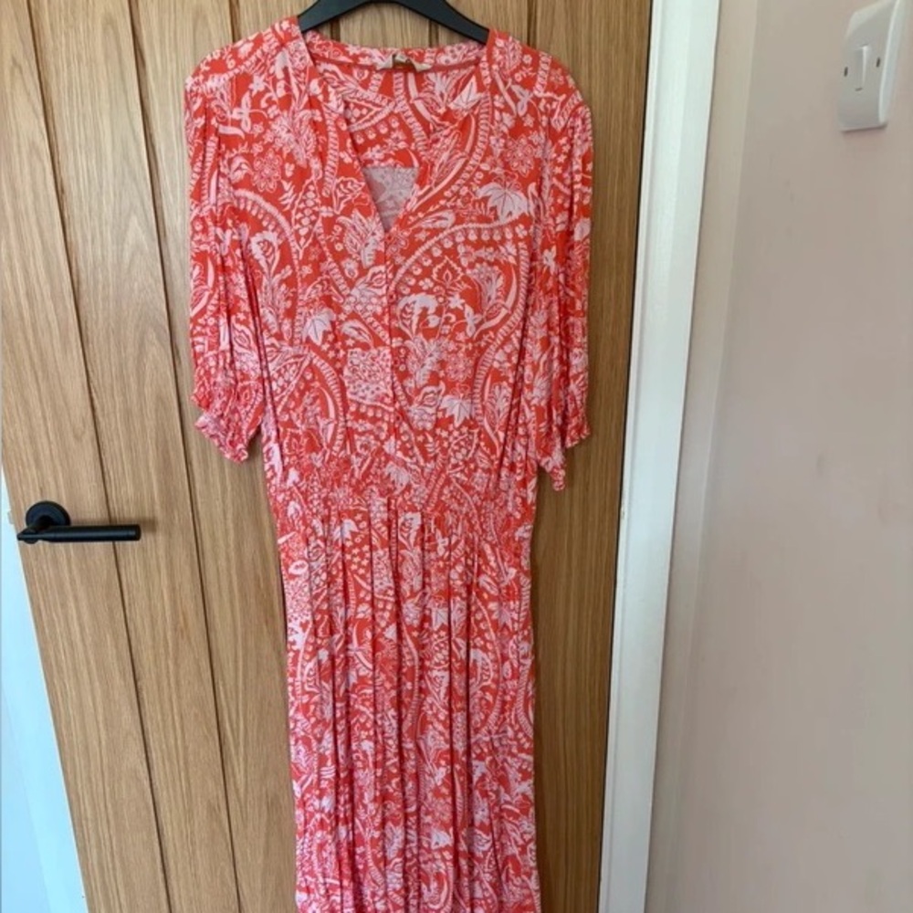 Elegant Coral Paisley Dress